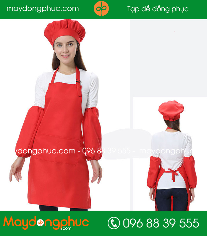 Tạp dề màu đỏ mũ đầu bếp | Tap de may san
