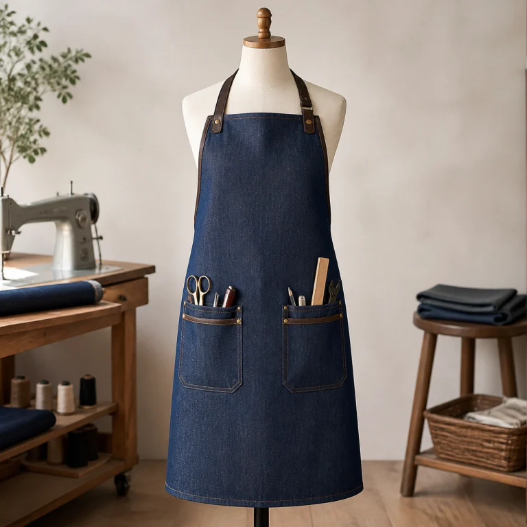 Tạp Dề Jean Canvas Hai Túi Dụng Cụ